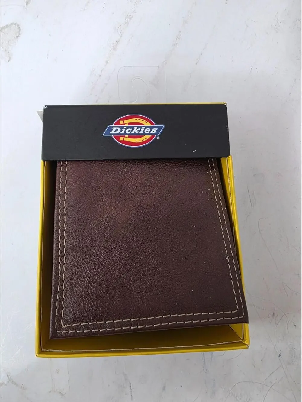 NEW Dickies Brown Leather Mens Bifold Double Row Stitching Wallet